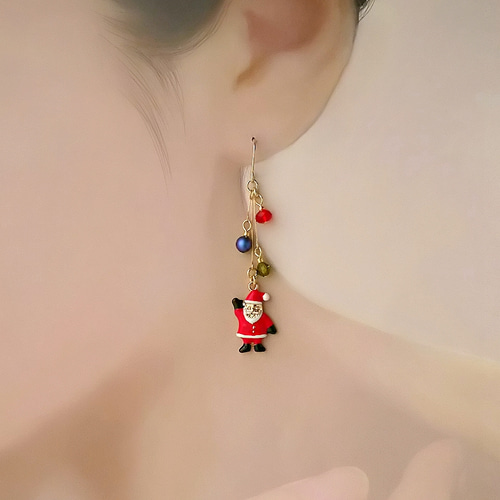 サンタさんとツリーの可愛いクリスマスピアス(サンタ・もみの木 