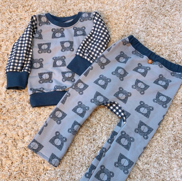 ハンドメイド くまちゃん柄 男の子 セットアップ 90サイズ 子供服 