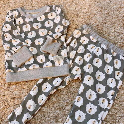 ハンドメイド くまちゃん柄 セットアップ 男の子 90サイズ ベビー服 