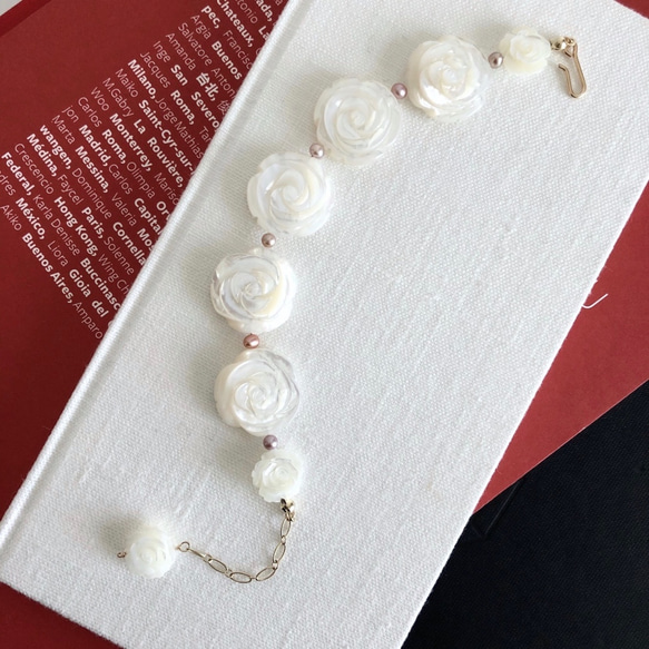 マザーオブパール 両面ローズカットのブレスレット（K14gf  