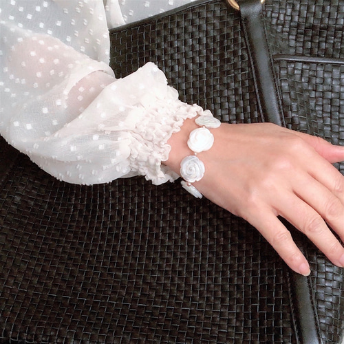 マザーオブパール 両面ローズカットのブレスレット（K14gf  