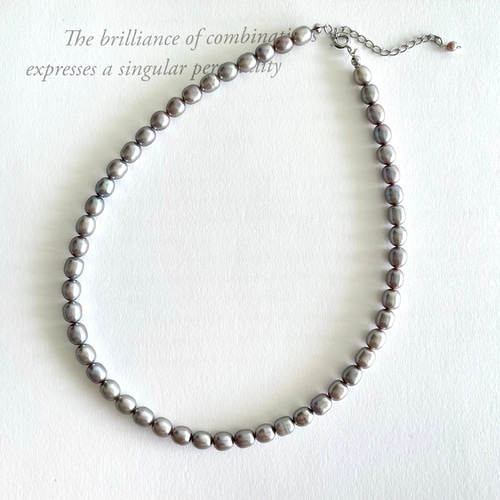 ジェンダーレス 淡水パールシルバーグレーのチョーカーネックレス  