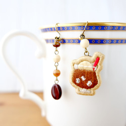 咖啡廳耳環（咖啡漂浮）刺繡 第1張的照片
