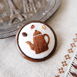 咖啡廳胸針，小（咖啡壺，茶）刺繡 第1張的照片