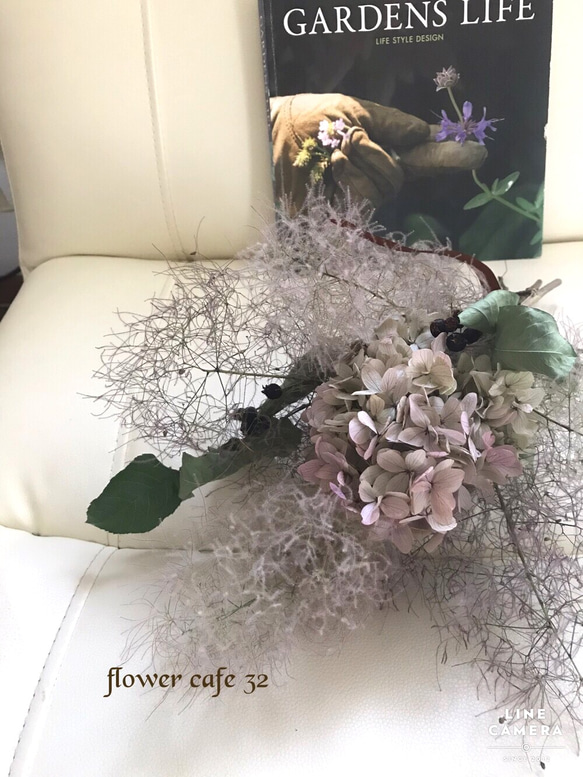 アンティークパープル紫陽花＆スモークツリー　シックなスワッグ　ドライフラワー 2枚目の画像