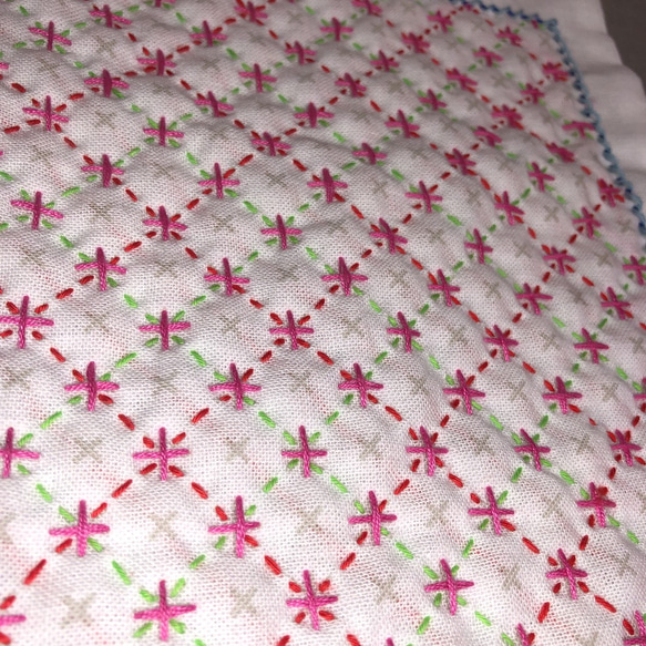 刺し子花ふきん 米刺しアレンジ ピンク その他インテリア雑貨 KIKKI