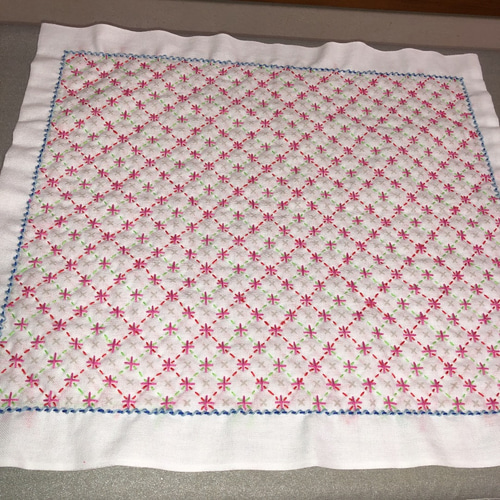 刺し子花ふきん 米刺しアレンジ ピンク その他インテリア雑貨 KIKKI