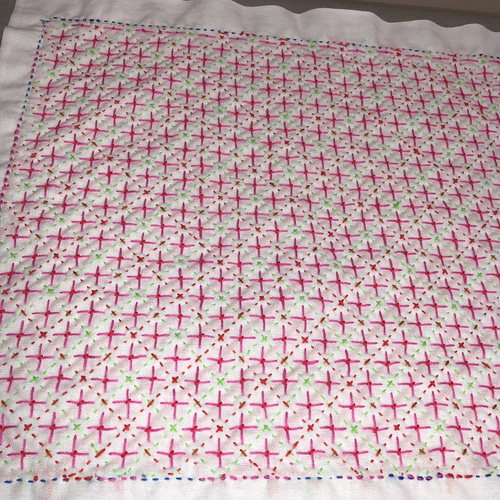 刺し子花ふきん 米刺しアレンジ ピンク その他インテリア雑貨 KIKKI
