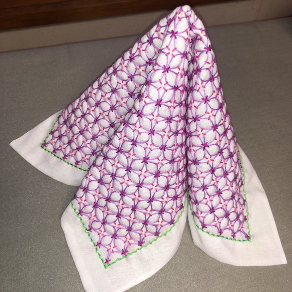 刺し子花ふきん 紫陽花刺し タペストリー・壁掛け KIKKI's 刺繍 FACTRY