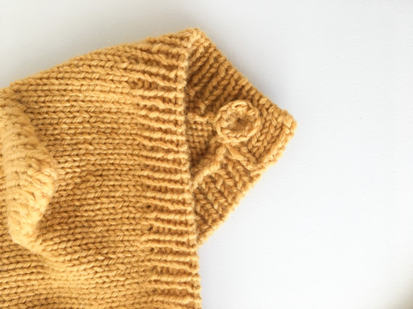 冬のネコ耳ボンネット　ベビーニット帽　マスタード　46㎝ 5枚目の画像
