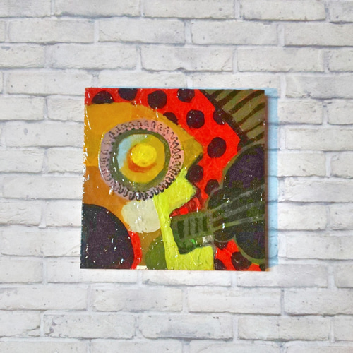 スクエア85mmサイズ アクリル画 「俺の町」シリーズ2020 絵画 福 水琴