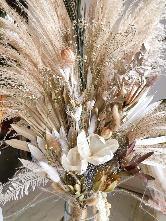 ドライフラワー　パンパスグラスとパームリーフの花束　boho flowers＊ 3枚目の画像