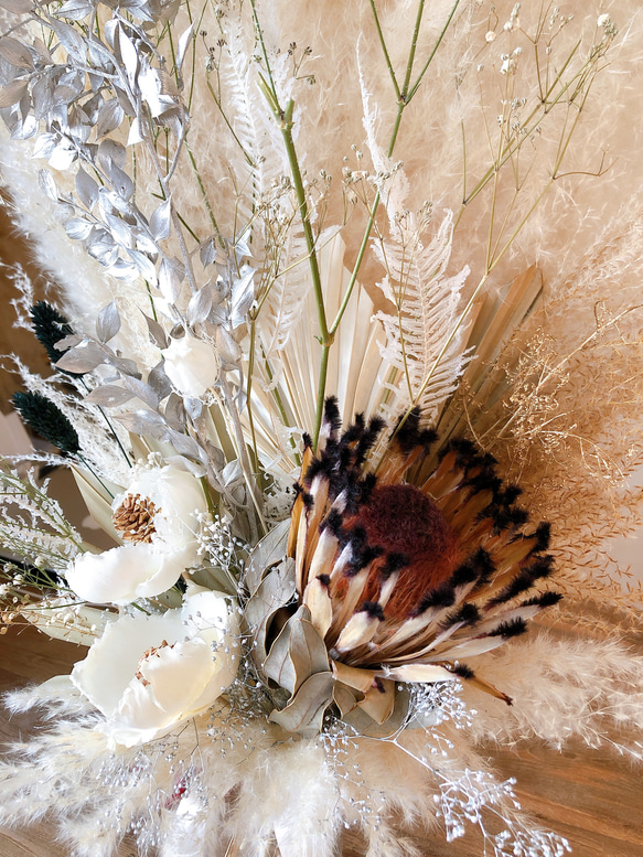 『Creema限定』  パンパスグラスとパームリーフのboho flowers＊フラワーベース付き 2枚目の画像
