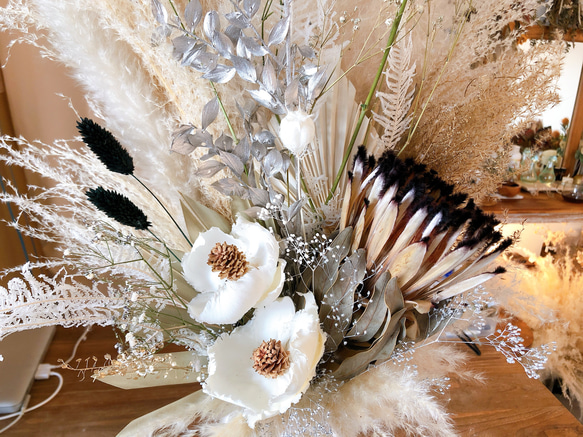 『Creema限定』  パンパスグラスとパームリーフのboho flowers＊フラワーベース付き 3枚目の画像