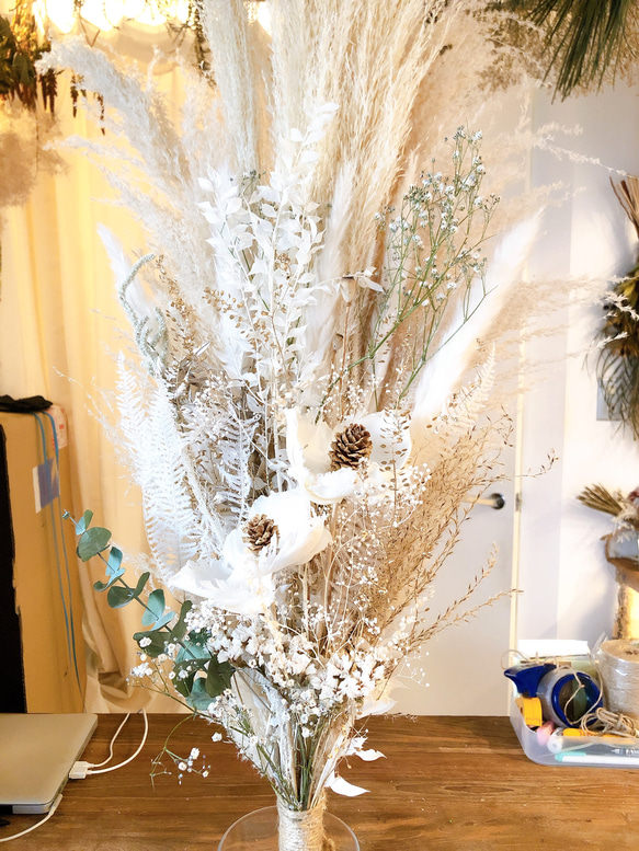 パンパスグラスとパームフラワーのboho flowers＊　フラワーベース付き 2枚目の画像