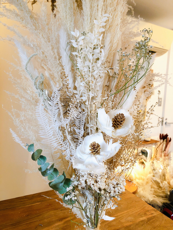 パンパスグラスとパームフラワーのboho flowers＊　フラワーベース付き 3枚目の画像