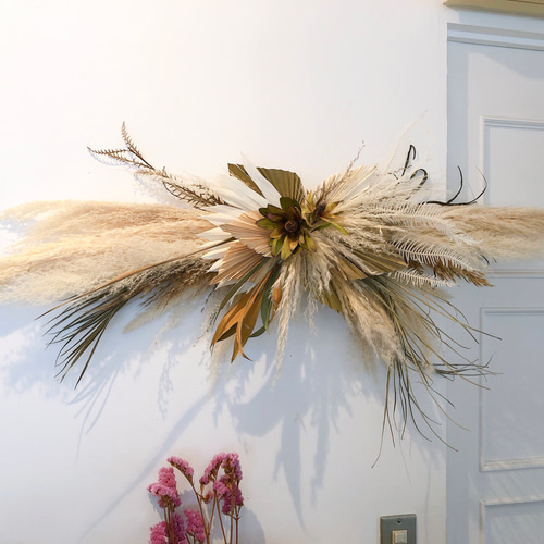 wall decoration パンパスグラスのスワッグ＊横長スワッグ 新作」パンパスグラスのスワッグ＊横長スワッグ 壁掛け boho style