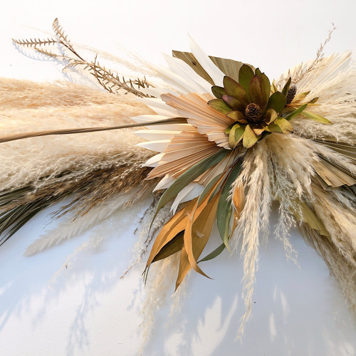 新作」パンパスグラスのスワッグ＊横長スワッグ 壁掛け boho style