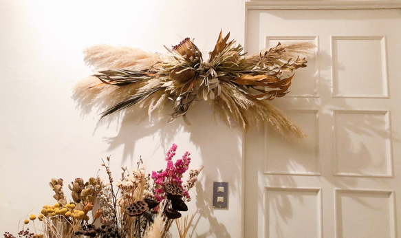 特大　横長スワッグ　ドライフラワー　撮影　インテリア　パンパスグラス　スワッグ 特大 横長スワッグ ドライフラワー 撮影 インテリア