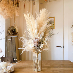 ドライフラワー＊パンパスグラスとキングプロテアの花束＊花瓶付き