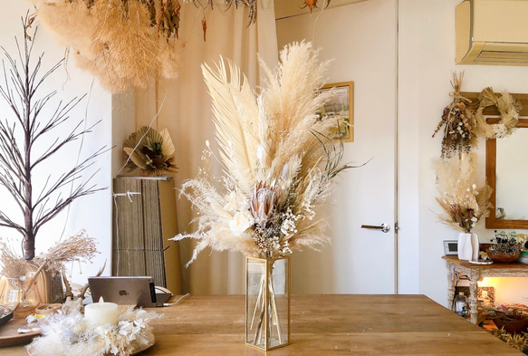 ドライフラワー＊パンパスグラスとキングプロテアの花束＊花瓶付き