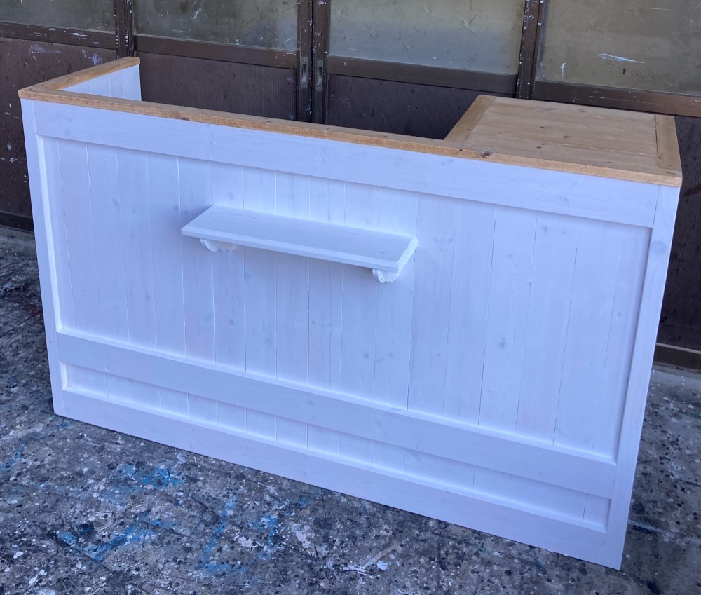 ［受注製作］受付カウンターテーブル　レジカウンター☆ホワイト＆ミディアム【ワイド凹み付】【1500】シェルフ付★店舗☆