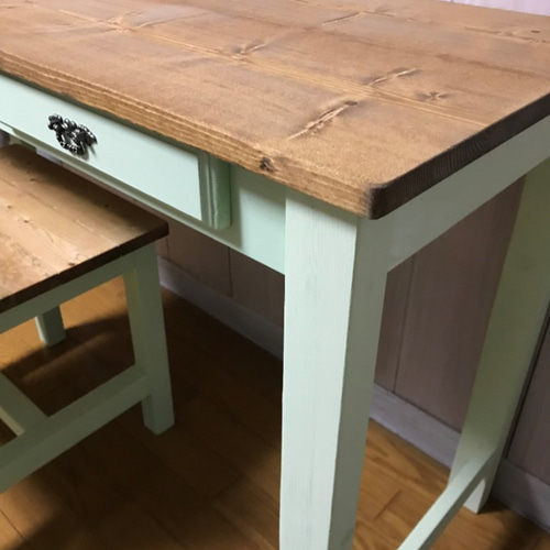 パステルグリーン☆長机【1400】Ⅲドロワー☆北欧☆受注製作