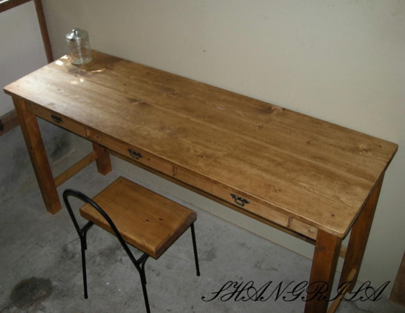 受注製作☆ミシンテーブル☆事務机【1400】引き出し３杯アンティック家具;ダーク 93b71e42b53ecd11b6f82b2ab1f96a