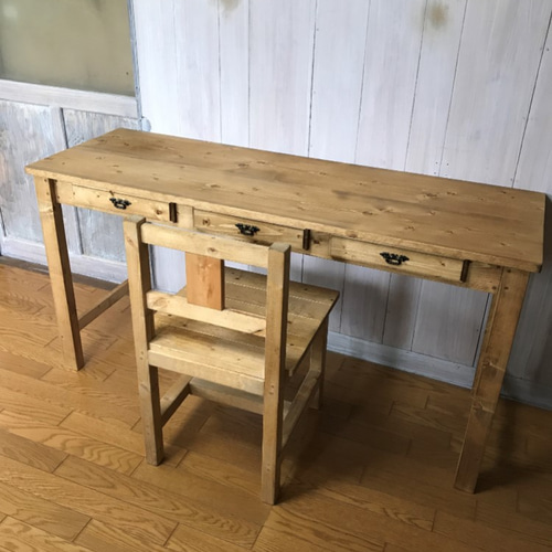 ミシンテーブル☆事務机【1400】引き出し3杯アンティック家具 机 