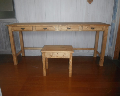 受注製作☆事務机☆学習机☆パソコン机【1400】引き出し３杯アンティック家具 オーダー☆長机；事務机；学習机【1800】引出4杯☆アンティック