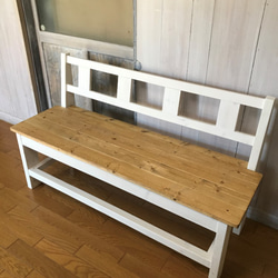 ★シンプル家具★背もたれ付ベンチ★フレンチ★カントリーツートン☆ 1枚目の画像