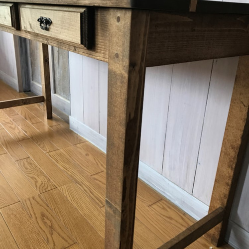 受注製作☆ミシンテーブル☆事務机【1400】引き出し３杯アンティック家具;ダーク ミシンテーブル☆事務机【1400】引き出し3杯アンティック家具