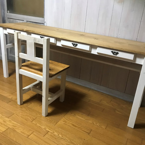 受注製作］☆ツートン（北欧）長机；事務机；学習机【1700】引出4杯 