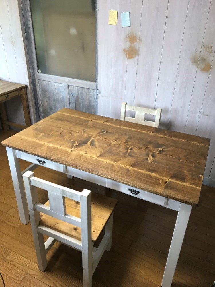 受注製作☆ツートン（フレンチ）☆ダイニングテーブル【1200・700・720】引き出し４杯★棚付★ツートン家具