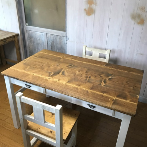 受注製作★ツートン家具☆ミシンテーブル☆事務机【1400】引き出し３杯・棚付☆ ee64075bdee10dcb0428d948d58611