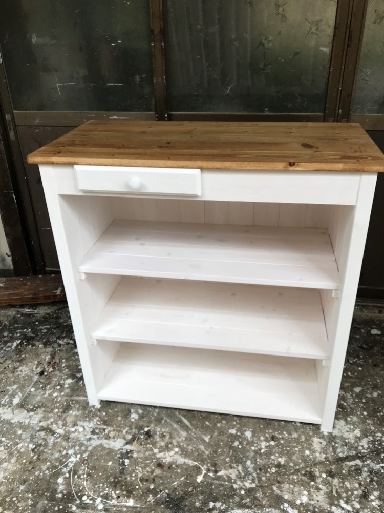 ［受注製作］☆レジカウンターテーブル；１ドロワー【900×450×920】カントリー調【綺麗なホワイト】☆ 27,300円