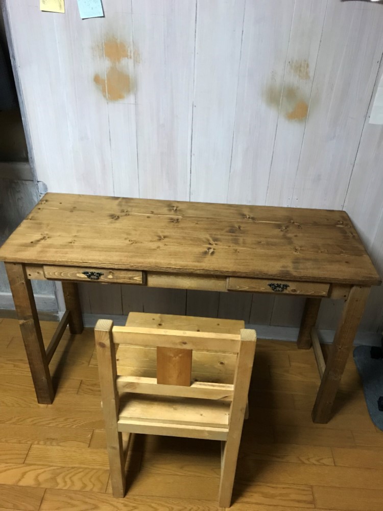 ★ミシンテーブル☆事務机【1200】引き出し2杯アンティック家具；ダーク