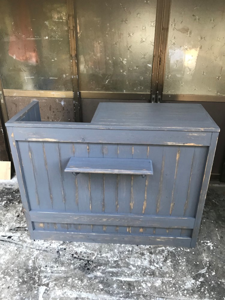 ［受注製作］受付カウンターテーブル　レジカウンター☆グレーシャビー【レジ用凹み付】【1200】シェルフ付★店舗☆