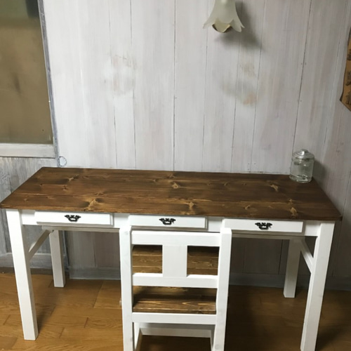 受注製作☆ミシンテーブル☆事務机【1400】引き出し3杯アンティック