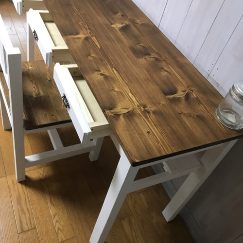 受注製作☆ミシンテーブル☆事務机【1400】引き出し3杯アンティック