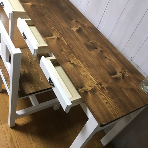 ツートン家具☆ミシンテーブル☆事務机【1400】引き出し3杯・棚付☆