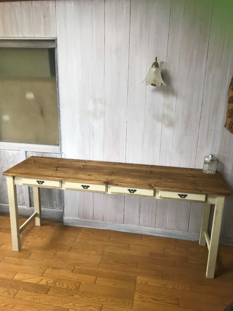まこオーダー／ハンドメイド・長机 受注製作］☆アイボリーシャビー☆長机；事務机；学習机【1700