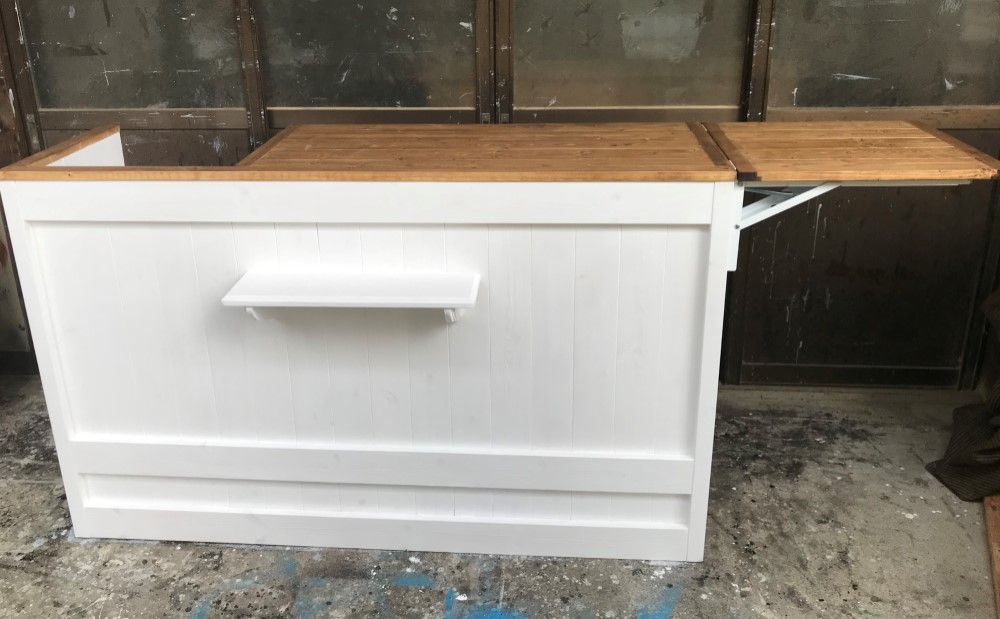 受注製作【レジ用凹み付】カウンターテーブル【1500】カバン置き付★店舗☆バタフライ