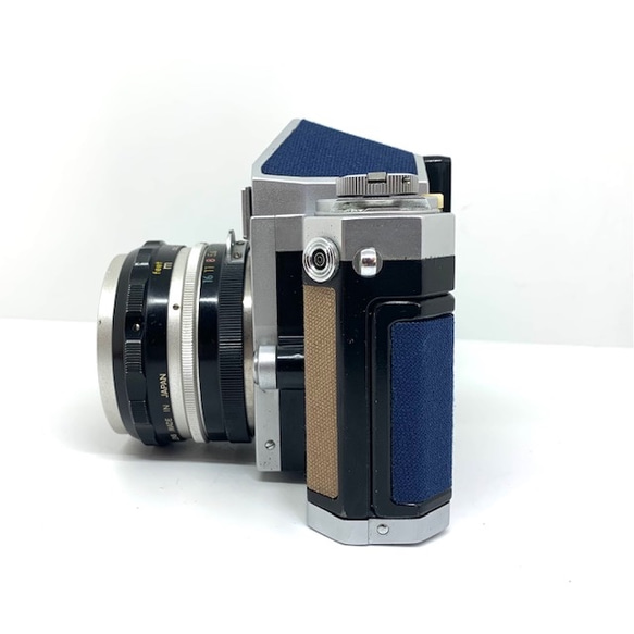21-032　リメイクカメラ　Nikon F（ネイビーブルー•ライトブラウン）フィルムカメラ 5枚目の画像