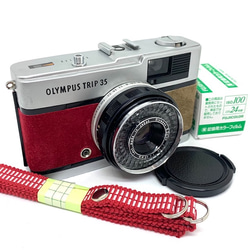 21-038　リメイクカメラ　OLYMPUS TRIP35（ワインレッド・ライトブラウン）フィルムカメラ 2枚目の画像
