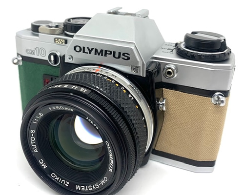 21-153 リメイクカメラ OLYMPUS OM-10(グリーン・ライトブラウン