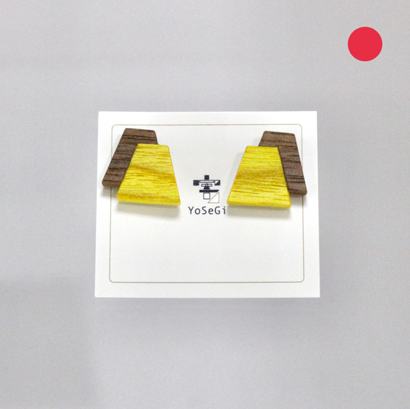 寄木イヤリング　二連台形型　黄×黒 1枚目の画像