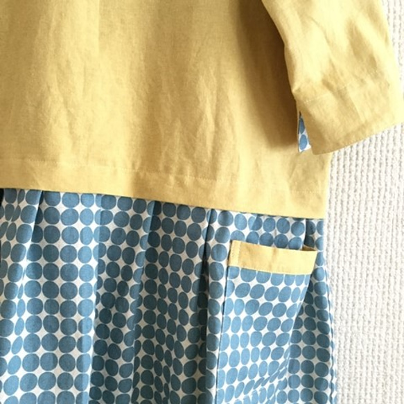 蝙蝠袖連衣裙*黃×藍灰色 第4張的照片