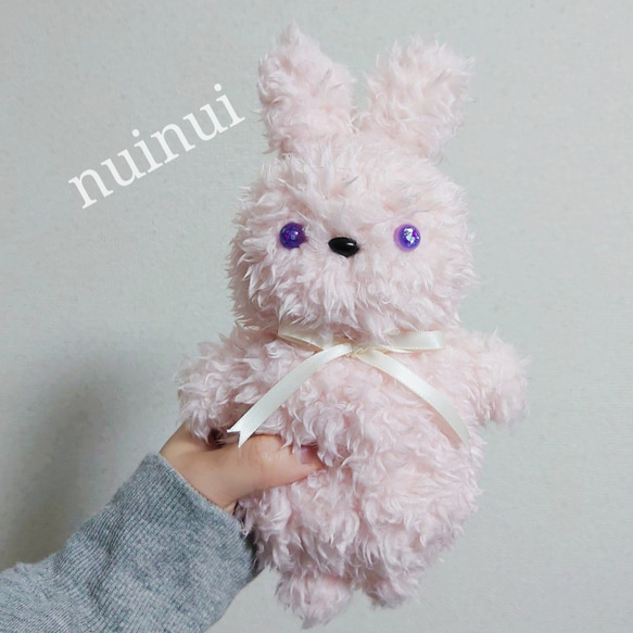 【ハンドメイド】ユメミルBunny(いちごみるく)　ぬいぐるみ キラキラおめめのうさぎぬいぐるみ いちごミルク ぬいぐるみ
