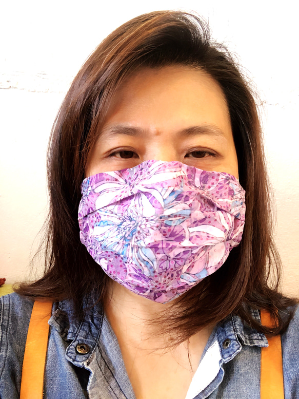 MIT 粉紫太陽花 布口罩套（成人款）手工製作 第7張的照片
